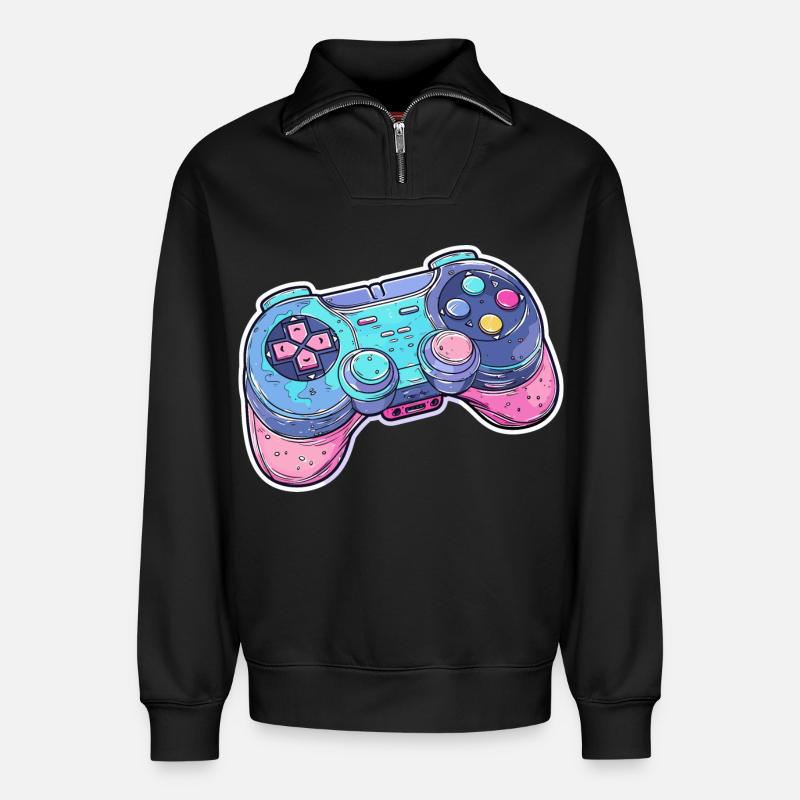 Game Controller Grafik - Relaxed Unisex Organic Half Zip Sweatshirt – von SPREAD - Schwarz