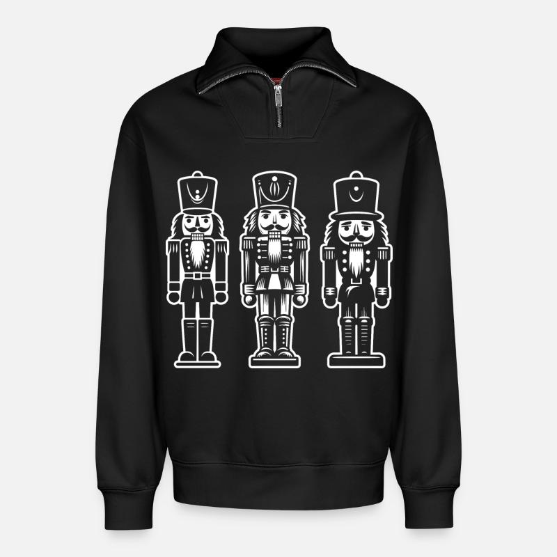 Nussknacker Trio Print - Relaxed Unisex Organic Half Zip Sweatshirt – von SPREAD - Schwarz