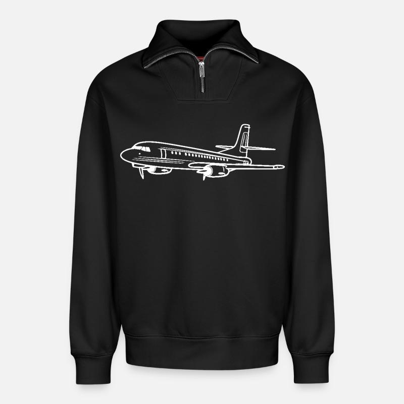 Flugzeug Line Art - Relaxed Unisex Organic Half Zip Sweatshirt – von SPREAD - Schwarz