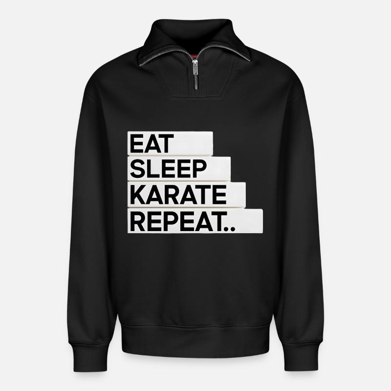 Eat. Sleep. Karate. Repeat... - Relaxed Unisex Organic Half Zip Sweatshirt – von SPREAD - Schwarz