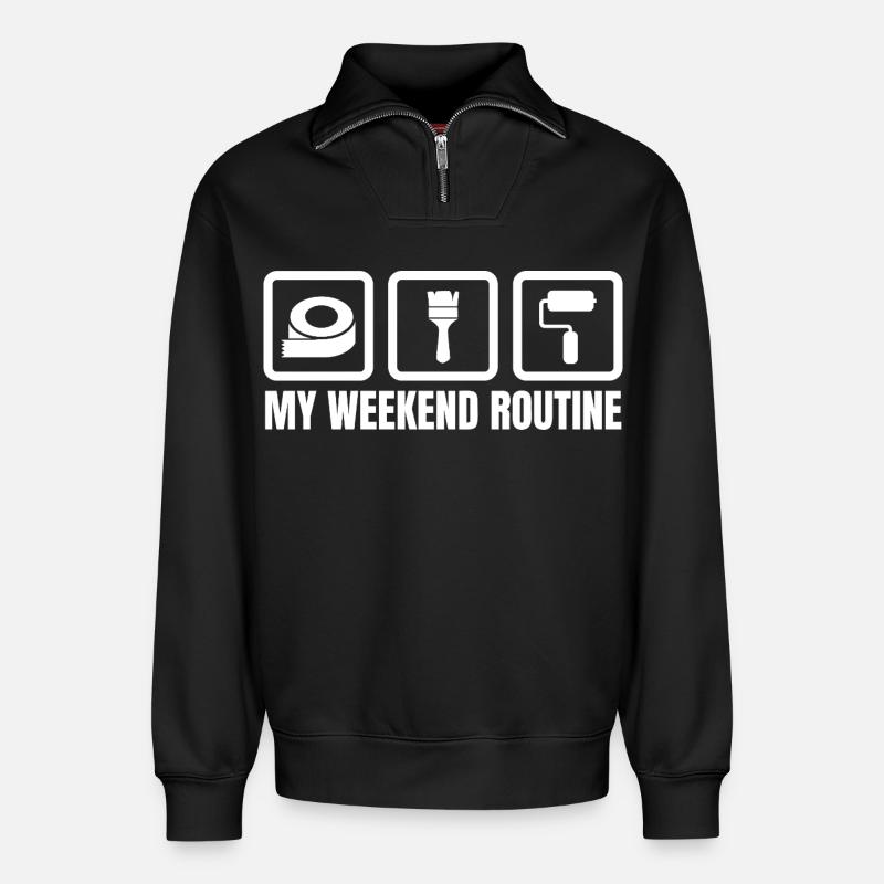 Ma routine du week-end - Sweat unisexe décontracté en coton biologique à demi-zip – de SPREAD - noir