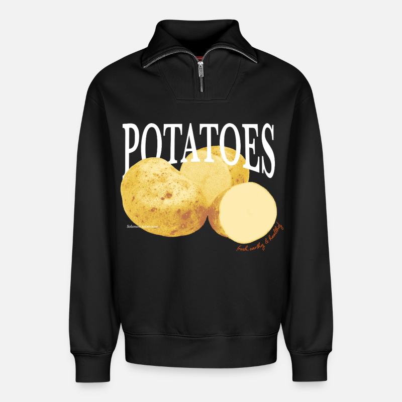 Potatoes – Retro Gemüse-Statement - Relaxed Unisex Organic Half Zip Sweatshirt – von SPREAD - Schwarz