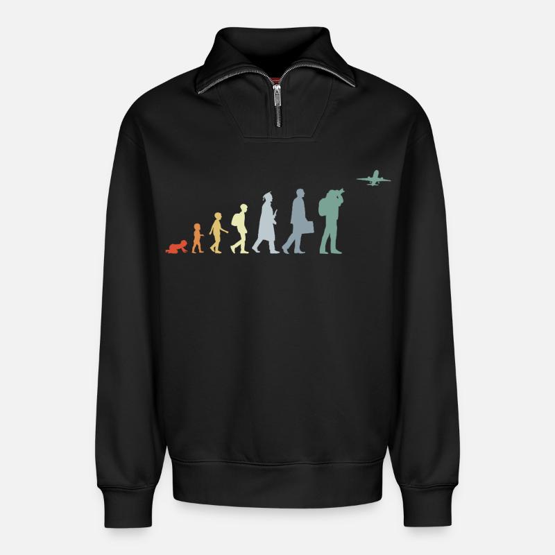 Airplane Observer Evolution - Relaxed Unisex Organic Half Zip Sweatshirt – by SPREAD - black