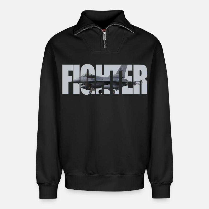 Fighter F-16 - Relaxed Unisex Organic Half Zip Sweatshirt – von SPREAD - Schwarz