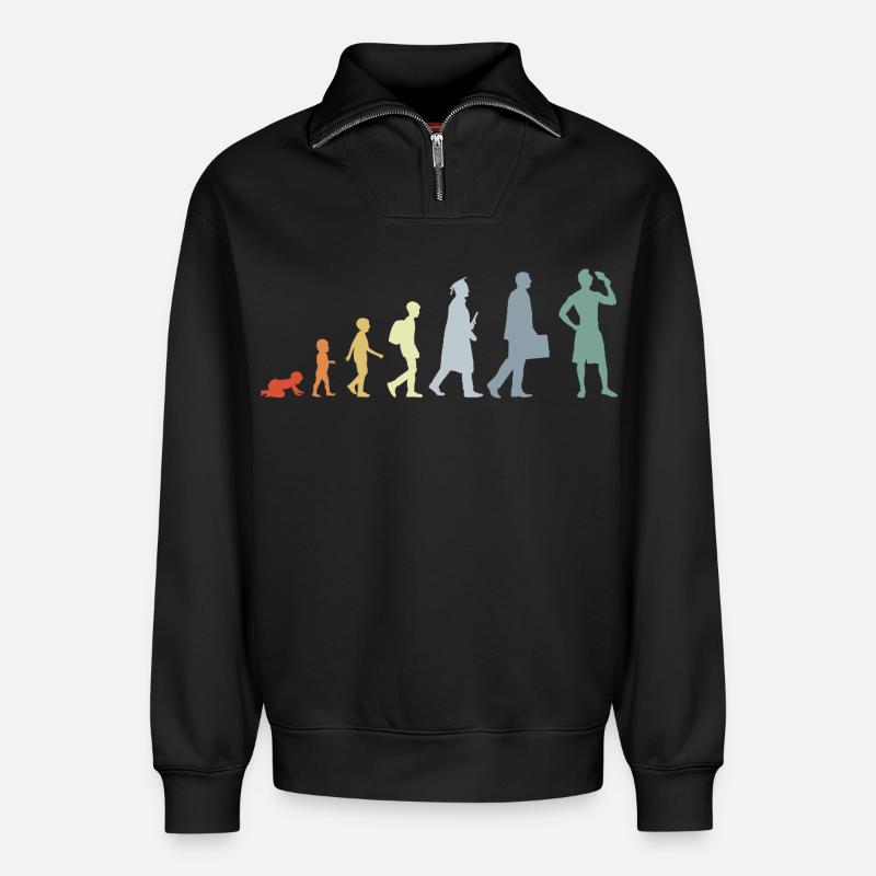 Evolution Cream Lovers - Relaxed Unisex Organic Half Zip Sweatshirt – by SPREAD - black