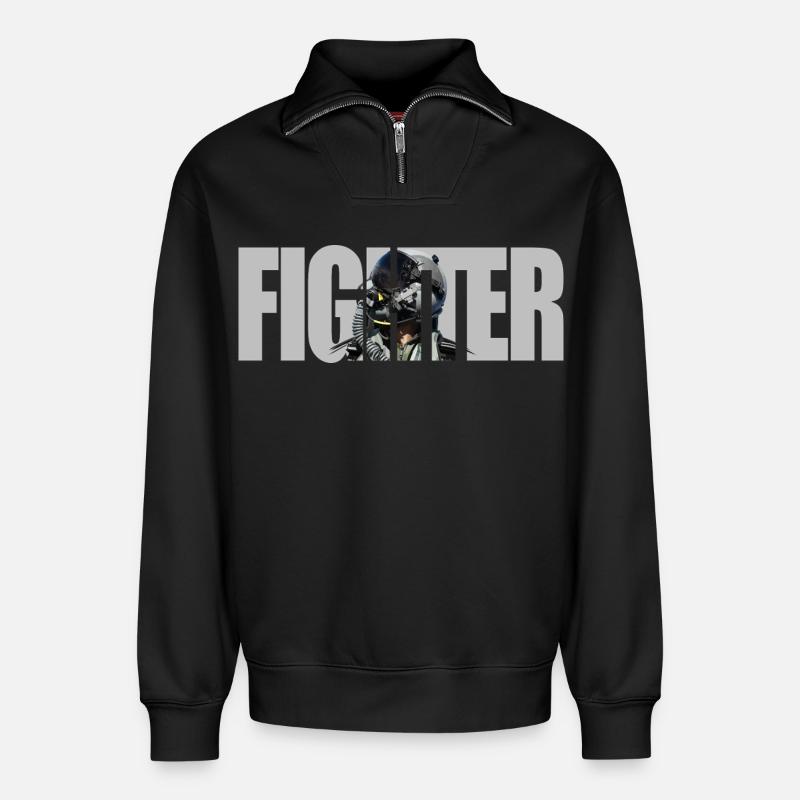 Fighter - Relaxed Unisex Organic Half Zip Sweatshirt – by SPREAD - black