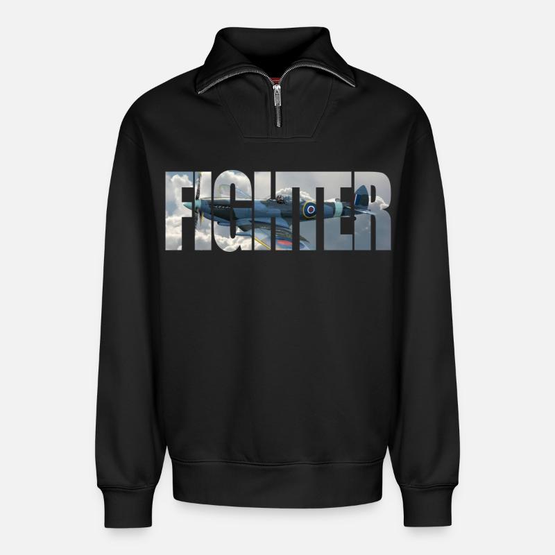 Chasseur Spitfire - Sweat unisexe décontracté en coton biologique à demi-zip – de SPREAD - noir