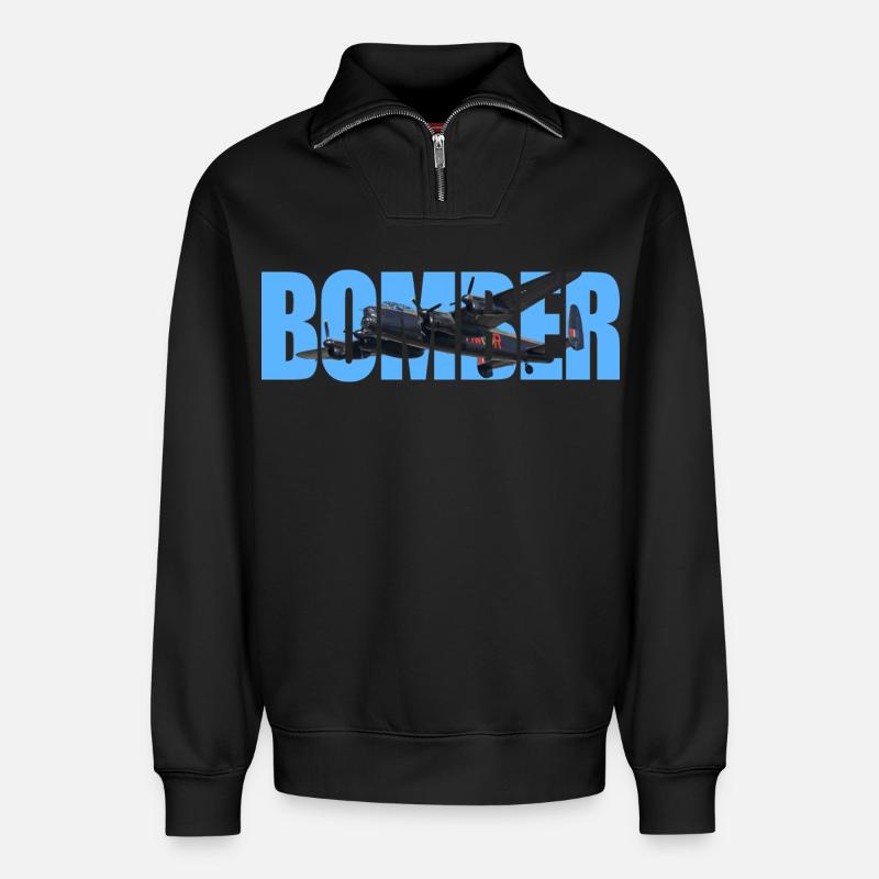 Bomber Avro Lancaster - Relaxed Unisex Organic Half Zip Sweatshirt – von SPREAD - Schwarz