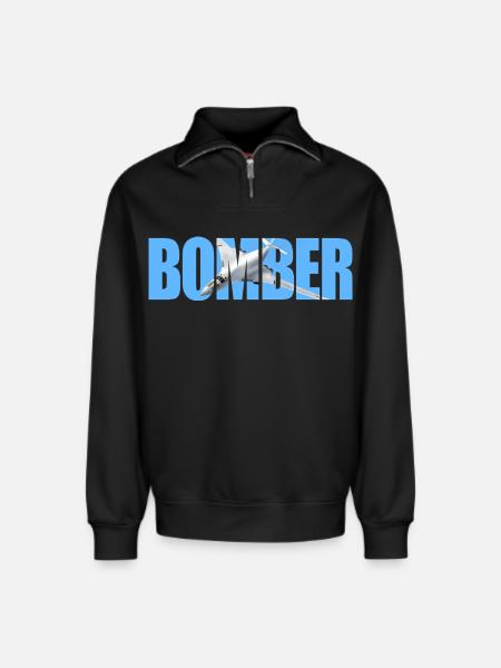 Bomber Tu-160 - Relaxed Unisex Organic Half Zip Sweatshirt – by SPREAD - black