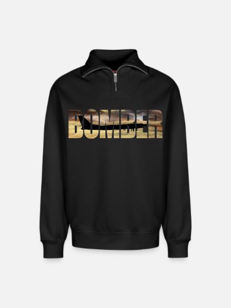 Bomber Tu-95 - Relaxed Unisex Organic Half Zip Sweatshirt – by SPREAD - black