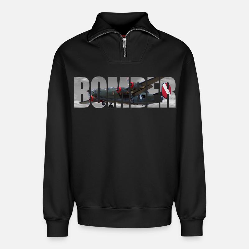 Bomber B-24 Liberator - Relaxed Unisex Organic Half Zip Sweatshirt – von SPREAD - Schwarz