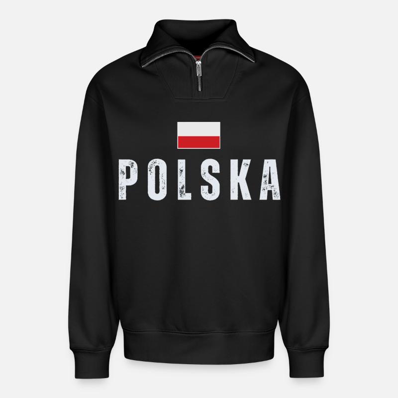 Polnische Flagge, Polnischer Stolz - Relaxed Unisex Organic Half Zip Sweatshirt – von SPREAD - Schwarz