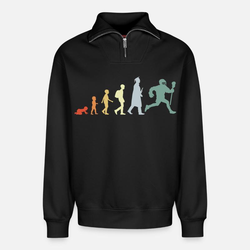 Evolution eines Lacrosse Spielers - Relaxed Unisex Organic Half Zip Sweatshirt – von SPREAD - Schwarz