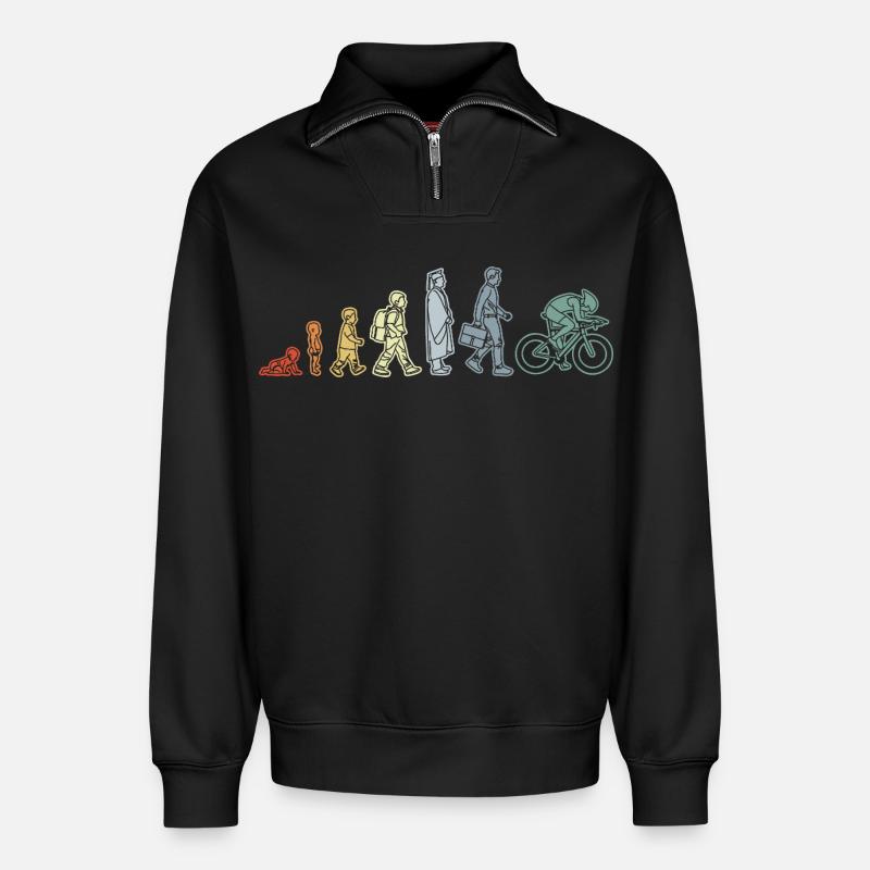 Radfahrer Evolution - Relaxed Unisex Organic Half Zip Sweatshirt – von SPREAD - Schwarz