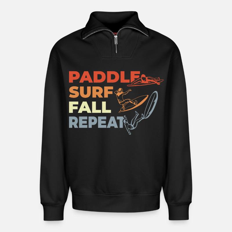 Paddle Surf Repeat - Relaxed Unisex Organic Half Zip Sweatshirt – by SPREAD - black