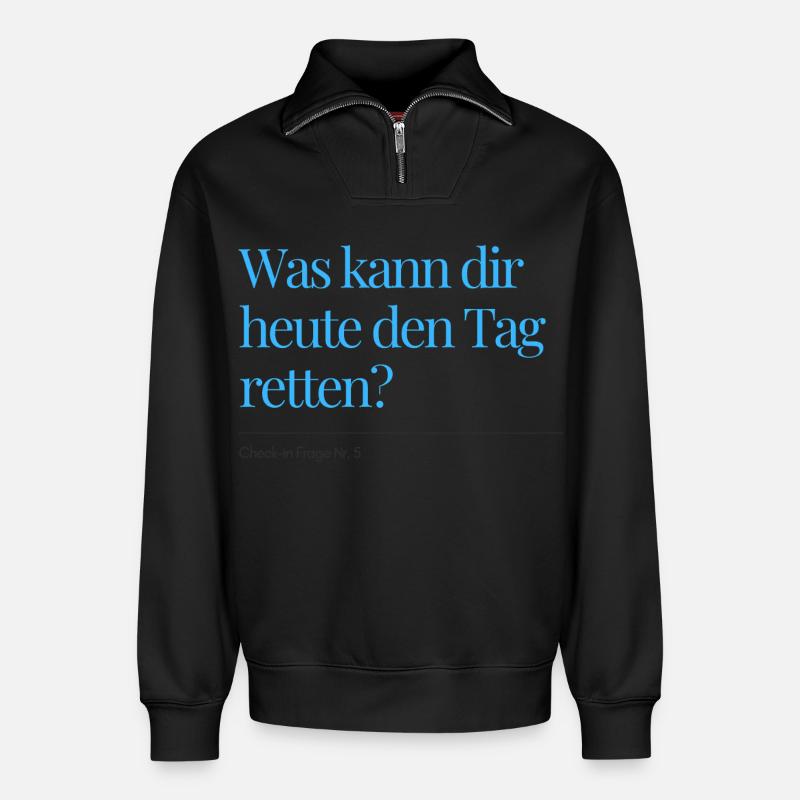 Check-in Frage Nr. 5 - Relaxed Unisex Organic Half Zip Sweatshirt – von SPREAD - Schwarz