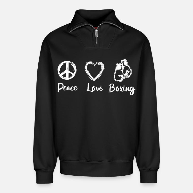 Peace Love Boxe - Sweat unisexe décontracté en coton biologique à demi-zip – de SPREAD - noir