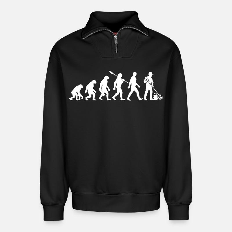 Evolution - Gärtner - Garten - Gartenarbeit - Relaxed Unisex Organic Half Zip Sweatshirt – von SPREAD - Schwarz