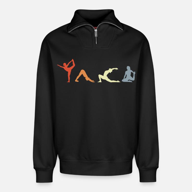 Yogini Postures - Sweat unisexe décontracté en coton biologique à demi-zip – de SPREAD - noir