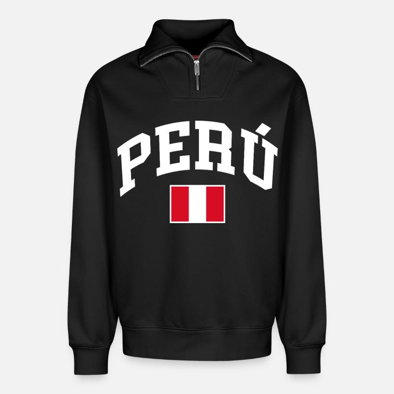 Drapeau du Pérou - Sweat unisexe décontracté en coton biologique à demi-zip – de SPREAD - noir
