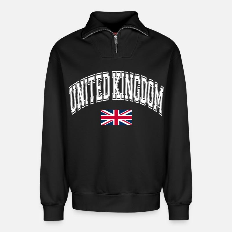 Drapeau du Royaume-Uni - Sweat unisexe décontracté en coton biologique à demi-zip – de SPREAD - noir