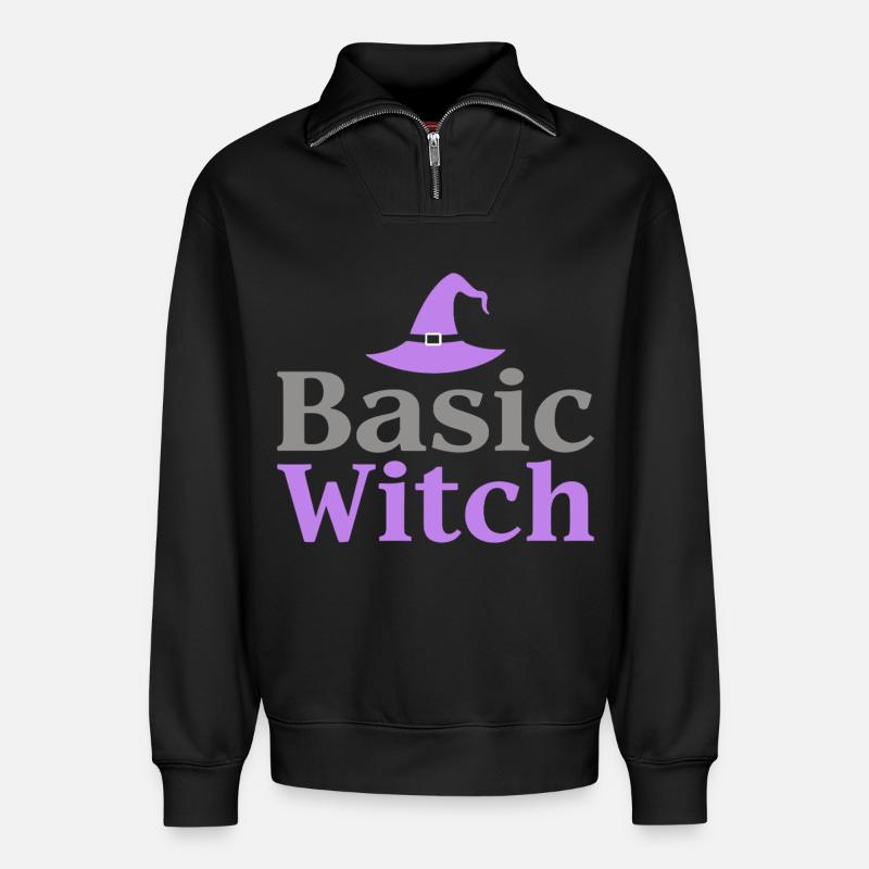 Basic Witch Halloween Saying Quote - Relaxed Unisex Organic Half Zip Sweatshirt – by SPREAD - black