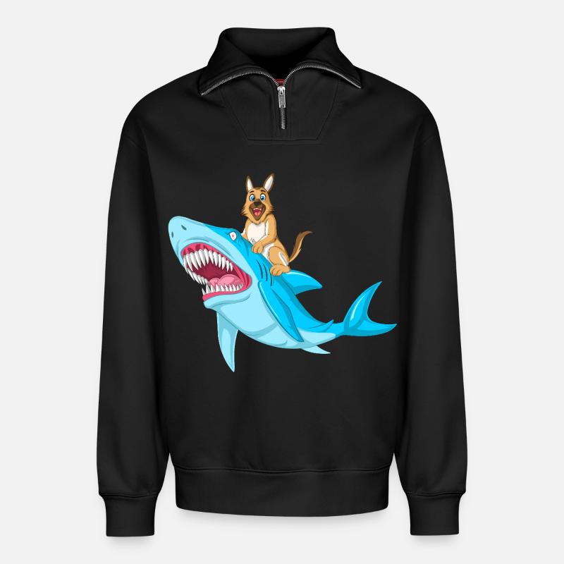 Deutscher Schäferhundhai-Ritt - Relaxed Unisex Organic Half Zip Sweatshirt – von SPREAD - Schwarz