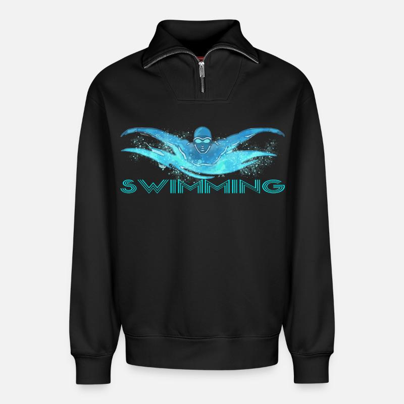 Dynamic float with water waves - Relaxed Unisex Organic Half Zip Sweatshirt – by SPREAD - black