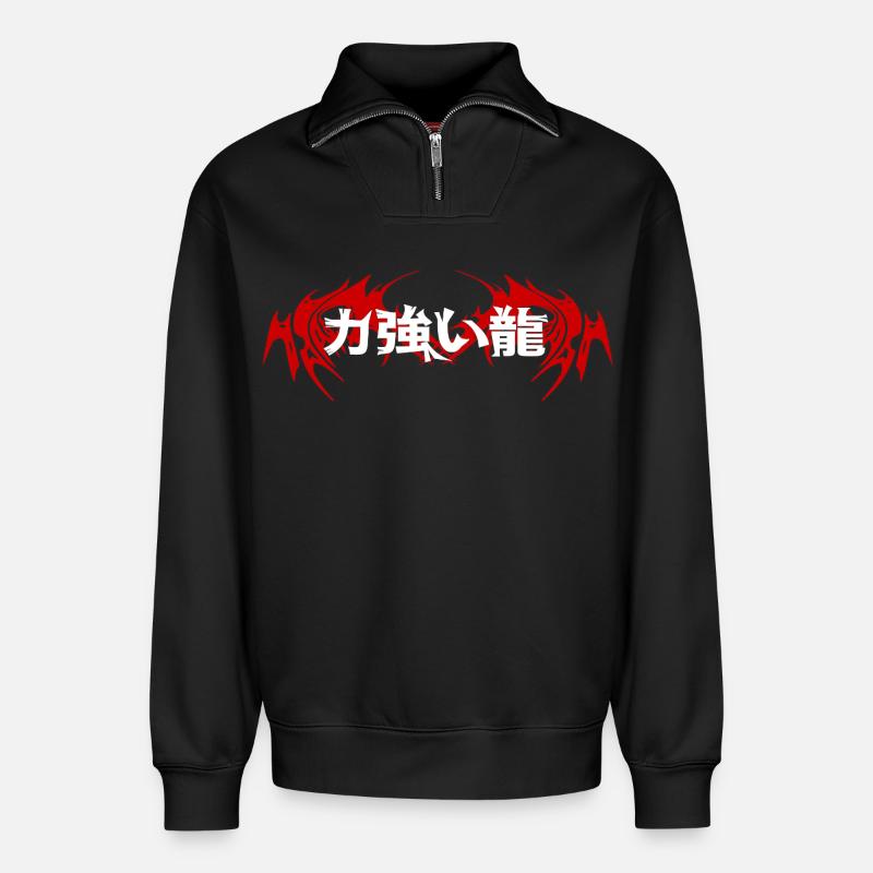 Drachen-Emblem Japanisch - Relaxed Unisex Organic Half Zip Sweatshirt – von SPREAD - Schwarz