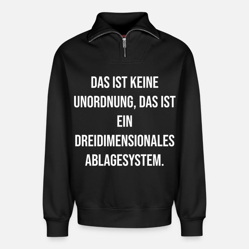 Three-dimensional filing system Spruch - Relaxed Unisex Organic Half Zip Sweatshirt – by SPREAD - black