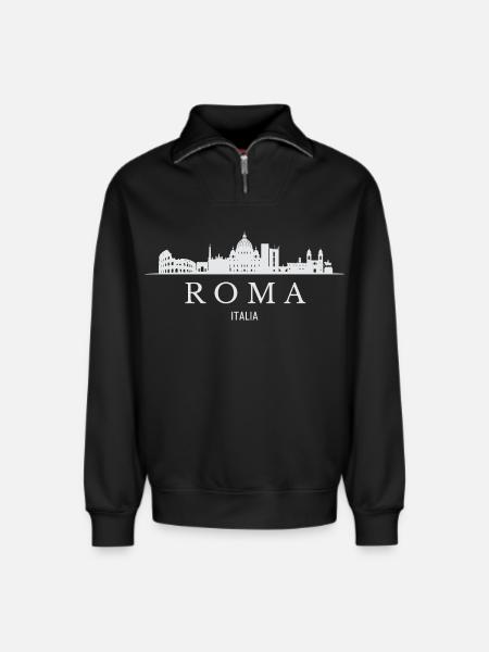Rome skyline, I love Rome - Relaxed Unisex Organic Half Zip Sweatshirt – by SPREAD - black