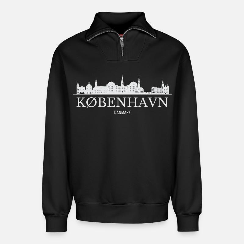 Copenhague Skyline, Copenhague Danemark - Sweat unisexe décontracté en coton biologique à demi-zip – de SPREAD - noir