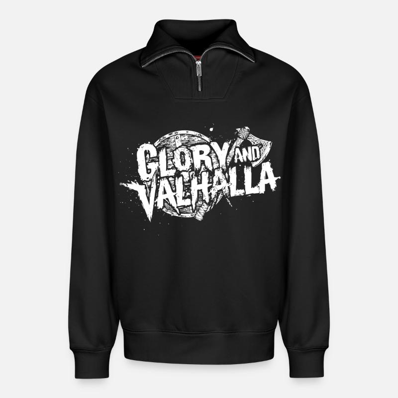 Glory and Valhalla - Relaxed Unisex Organic Half Zip Sweatshirt – von SPREAD - Schwarz