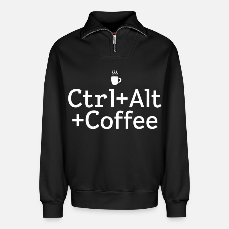 Kaffee-pause Ctrl-Alt-Café - Sweat unisexe décontracté en coton biologique à demi-zip – de SPREAD - noir