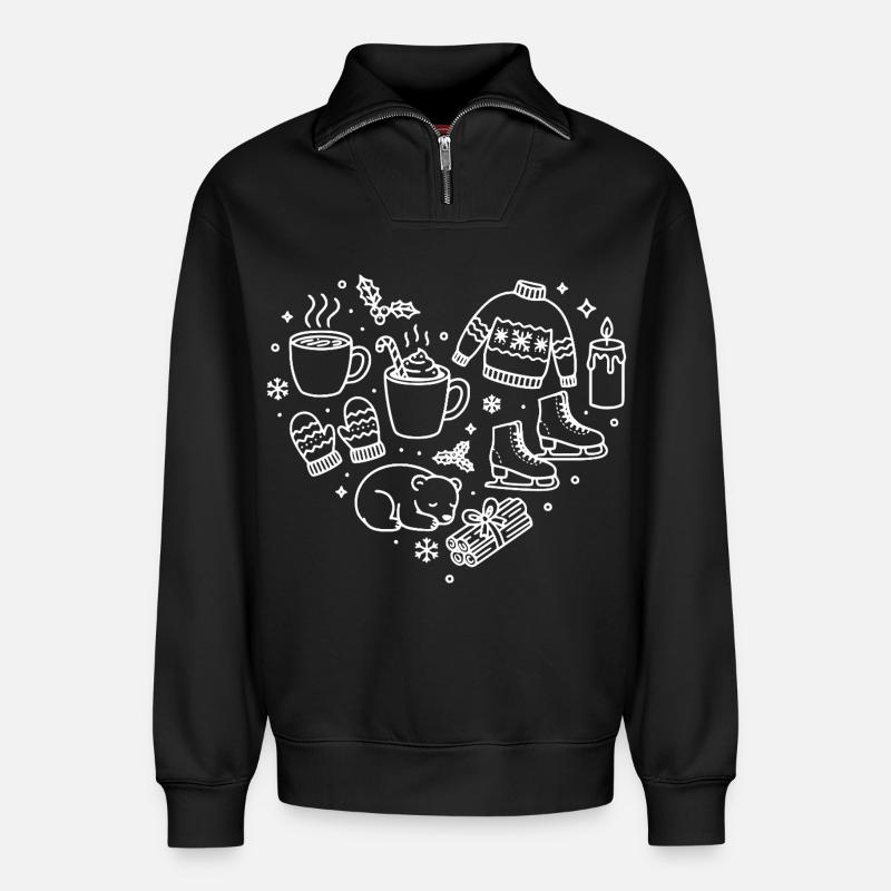 Winter Herz  - Relaxed Unisex Organic Half Zip Sweatshirt – von SPREAD - Schwarz