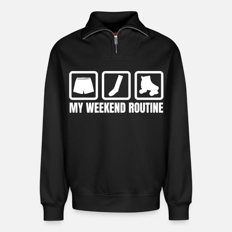 Meine Wochenendroutine - Relaxed Unisex Organic Half Zip Sweatshirt – von SPREAD - Schwarz