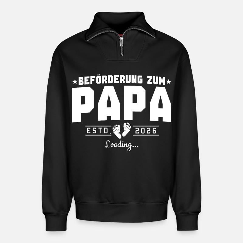 Papa 2026 loading Werdender Vater - Relaxed Unisex Organic Half Zip Sweatshirt – von SPREAD - Schwarz