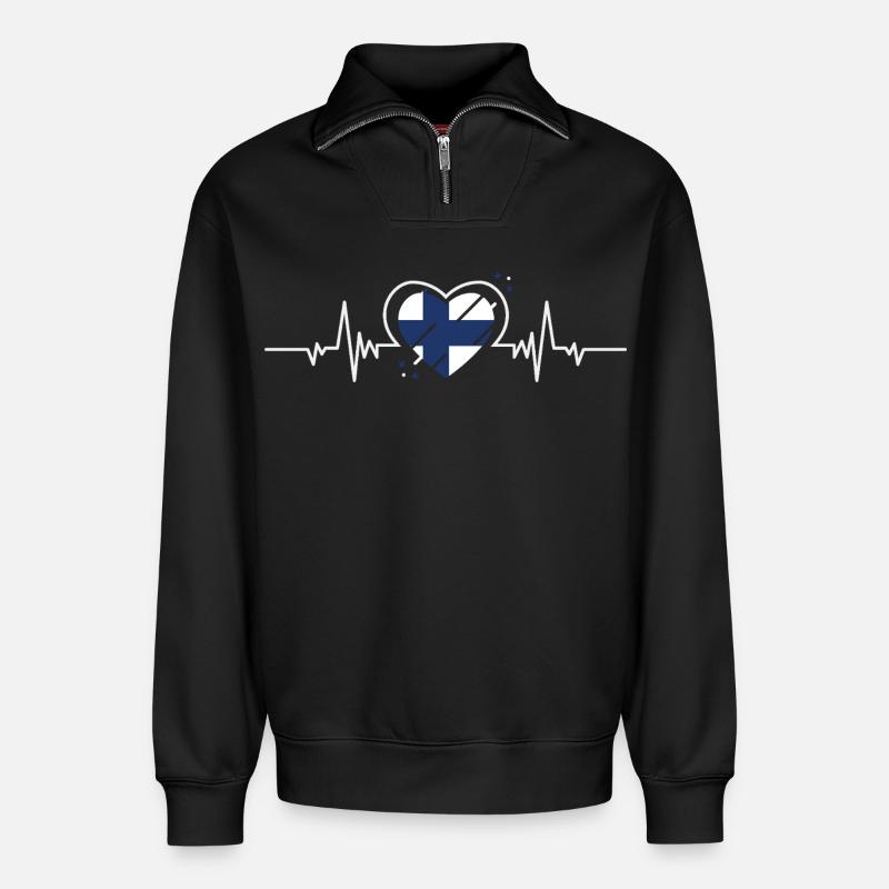 Finnland Herzfrequenz-Ticket Geschenk - Relaxed Unisex Organic Half Zip Sweatshirt – von SPREAD - Schwarz