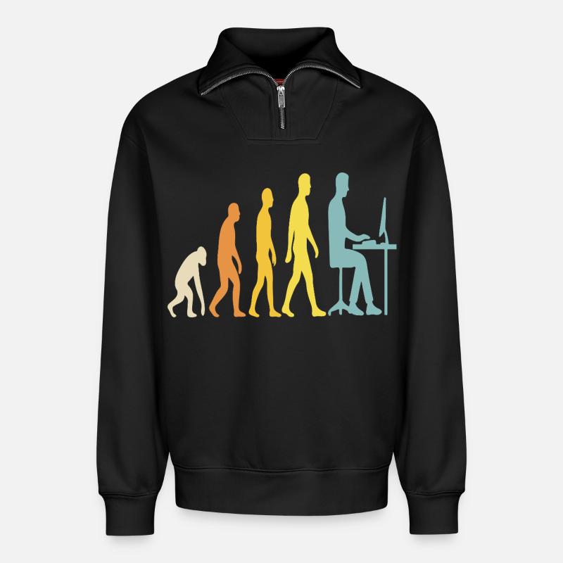 Technische Evolution am Schreibtisch - Relaxed Unisex Organic Half Zip Sweatshirt – von SPREAD - Schwarz