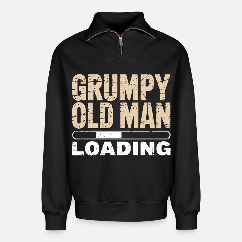 Grumpy Old Man Loading - Sweat unisexe décontracté en coton biologique à demi-zip – de SPREAD - noir