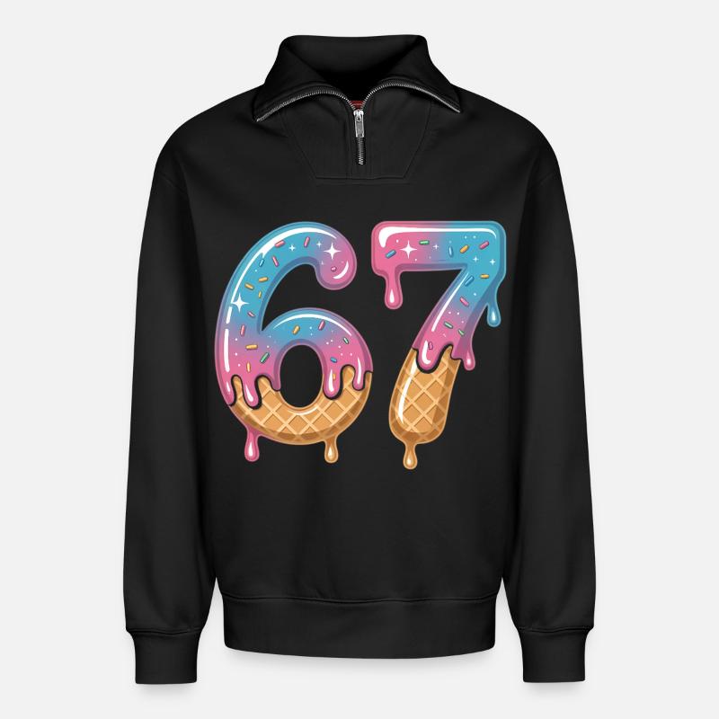 67 Eiscreme Tropfen - Relaxed Unisex Organic Half Zip Sweatshirt – von SPREAD - Schwarz