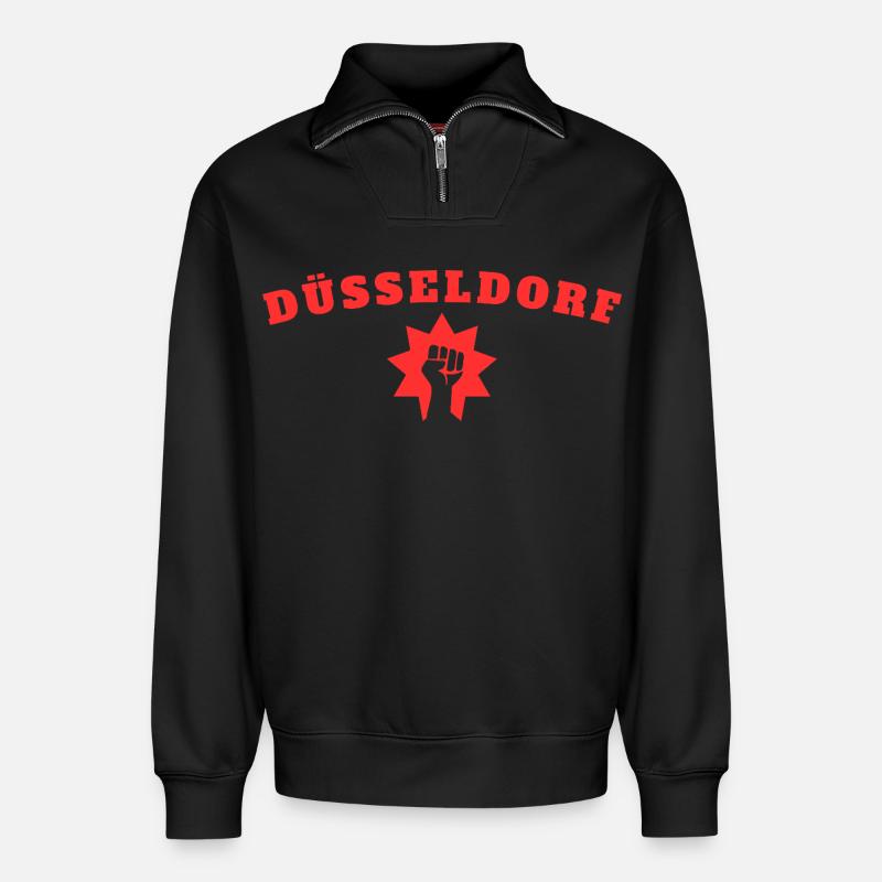 Düsseldorf - Relaxed Unisex Organic Half Zip Sweatshirt – von SPREAD - Schwarz