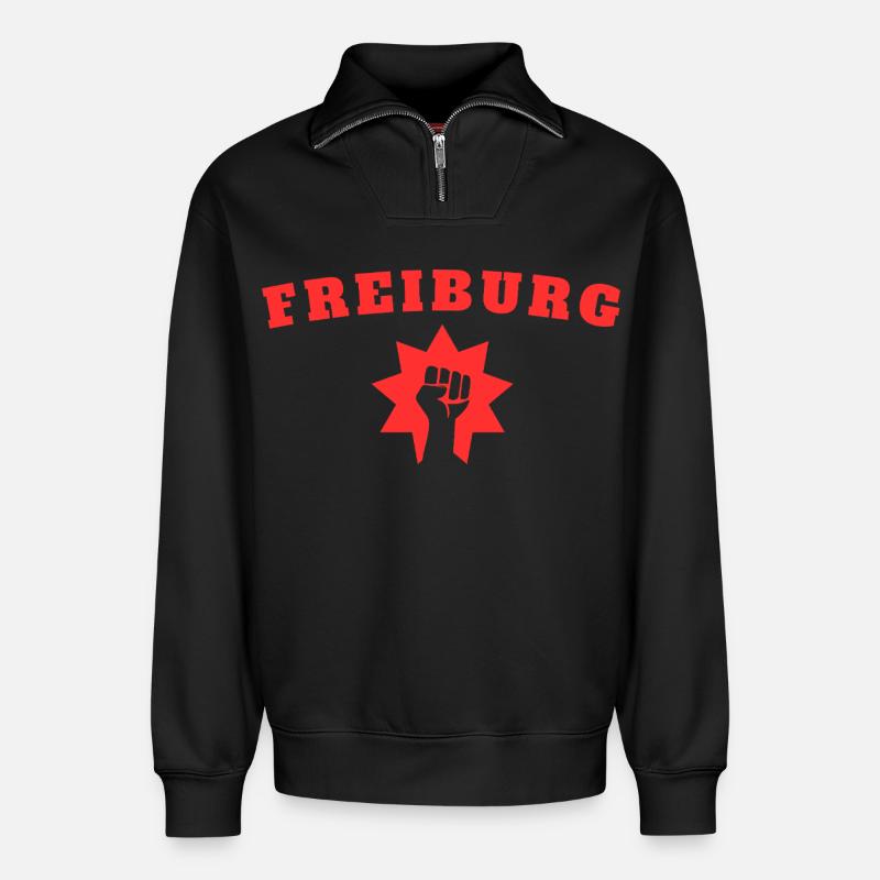 Freiburg - Relaxed Unisex Organic Half Zip Sweatshirt – von SPREAD - Schwarz