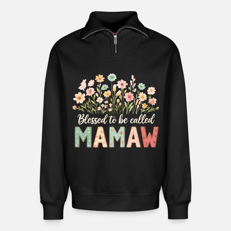 Bénie d’être appelée Mamaw - Sweat unisexe décontracté en coton biologique à demi-zip – de SPREAD - noir