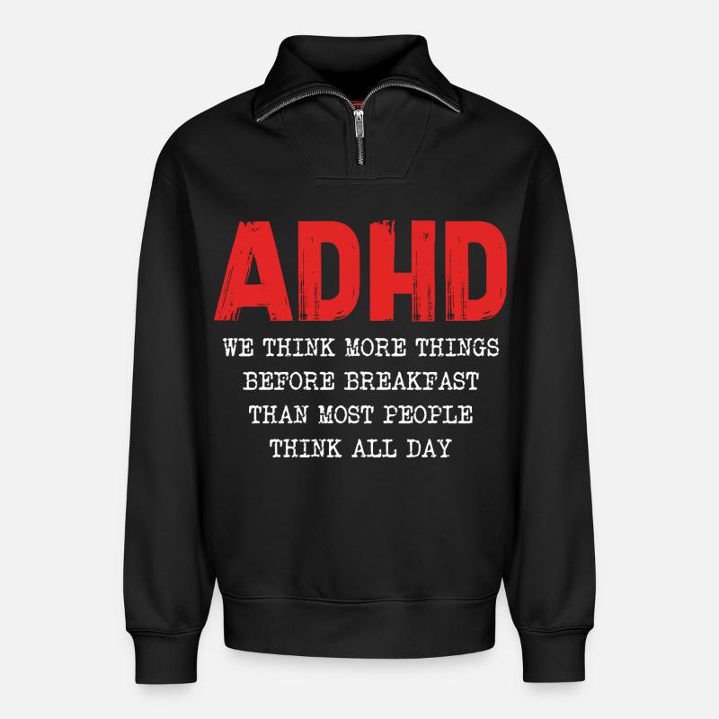ADHD Gedankenkaskade Morgens - Relaxed Unisex Organic Half Zip Sweatshirt – von SPREAD - Schwarz