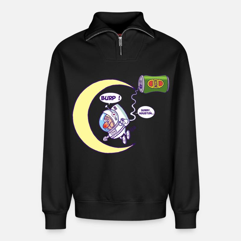 Astronaut und Bier - Relaxed Unisex Organic Half Zip Sweatshirt – von SPREAD - Schwarz