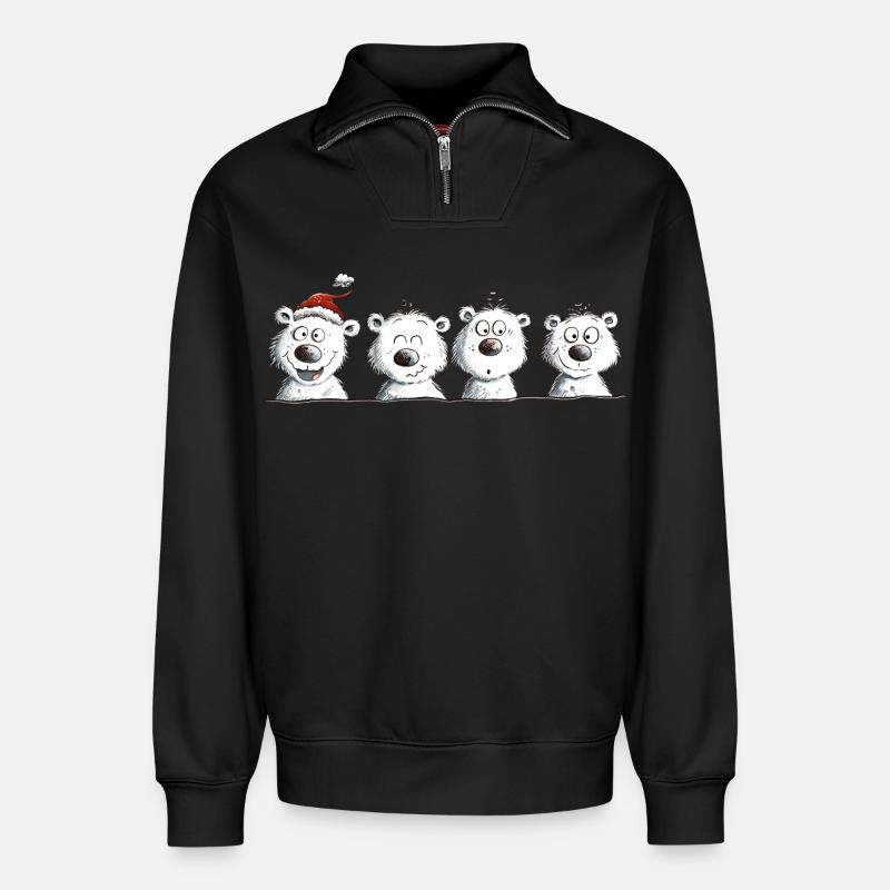Happy Eisbär Team Weihnachten  - Relaxed Unisex Organic Half Zip Sweatshirt – von SPREAD - Schwarz