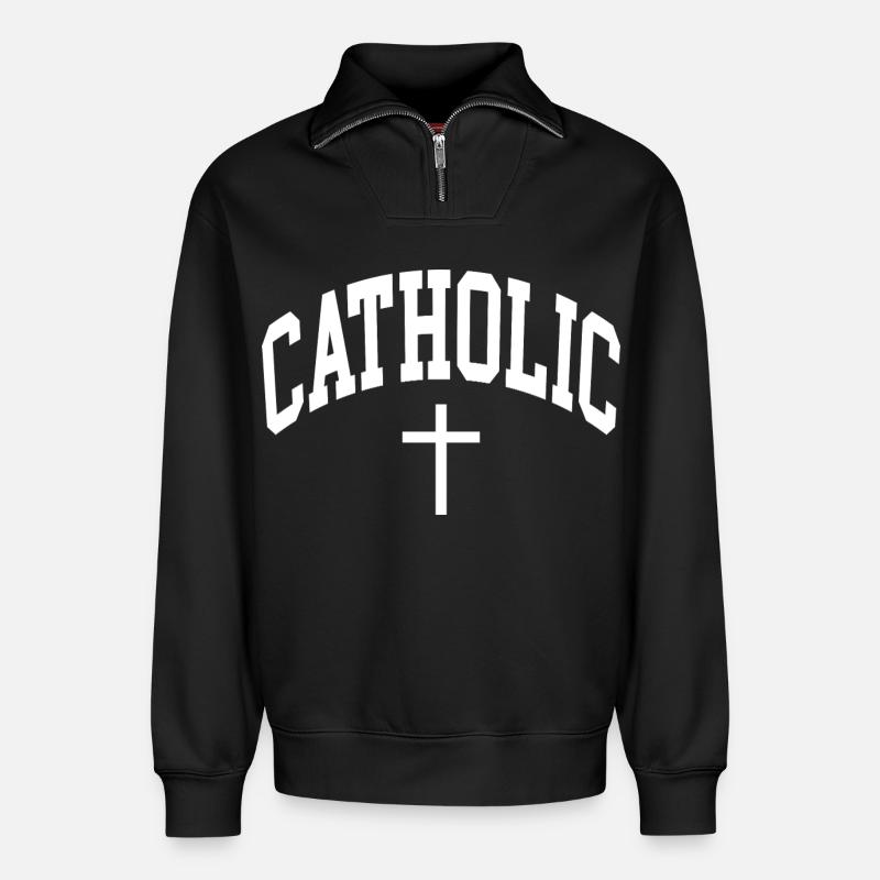 Katholisch Katholik Catholic - Relaxed Unisex Organic Half Zip Sweatshirt – von SPREAD - Schwarz