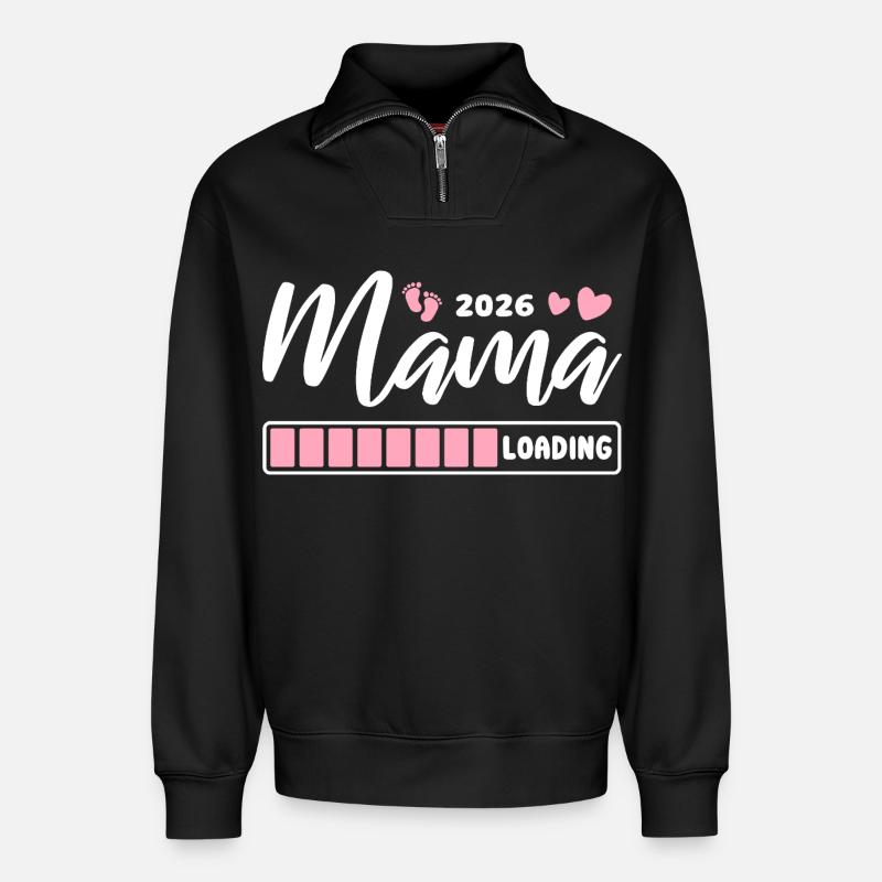 Mama 2026 loading - Schwangerschaft - Geschenk - Relaxed Unisex Organic Half Zip Sweatshirt – von SPREAD - Schwarz