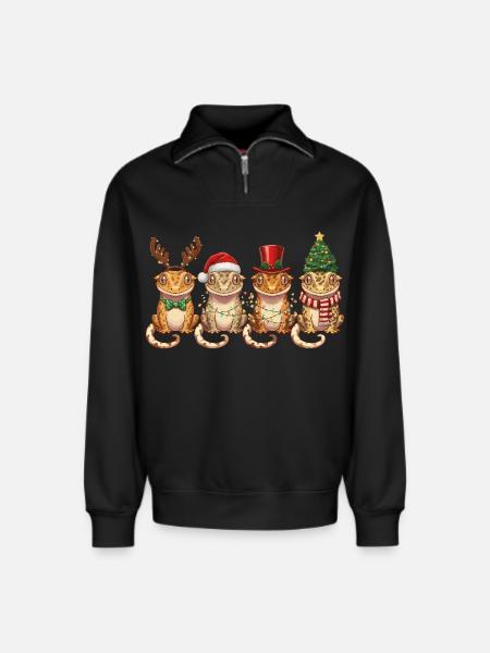 Kronengecko Weihnachtsmann Weihnachtsbeleuchtung - Relaxed Unisex Organic Half Zip Sweatshirt – von SPREAD - Schwarz